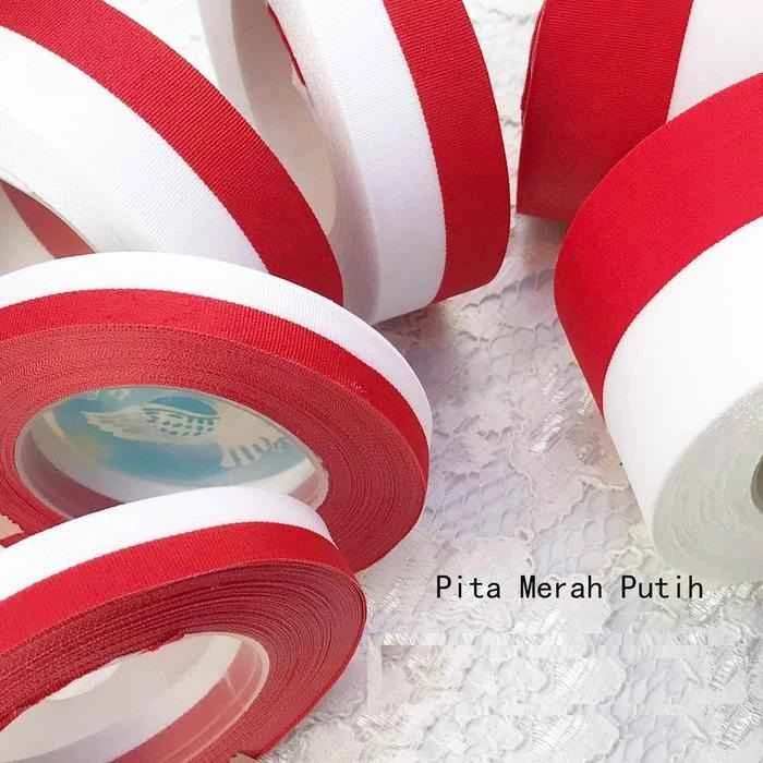 Pita Kain Satin Merah Putih 1/2 inch 1 inch 2 inch / Pita Gulungan / Pita Roll